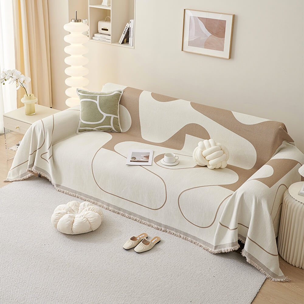 Geometric Fringe Double-Sided Chenille Non-Slip Throw Couch Cover