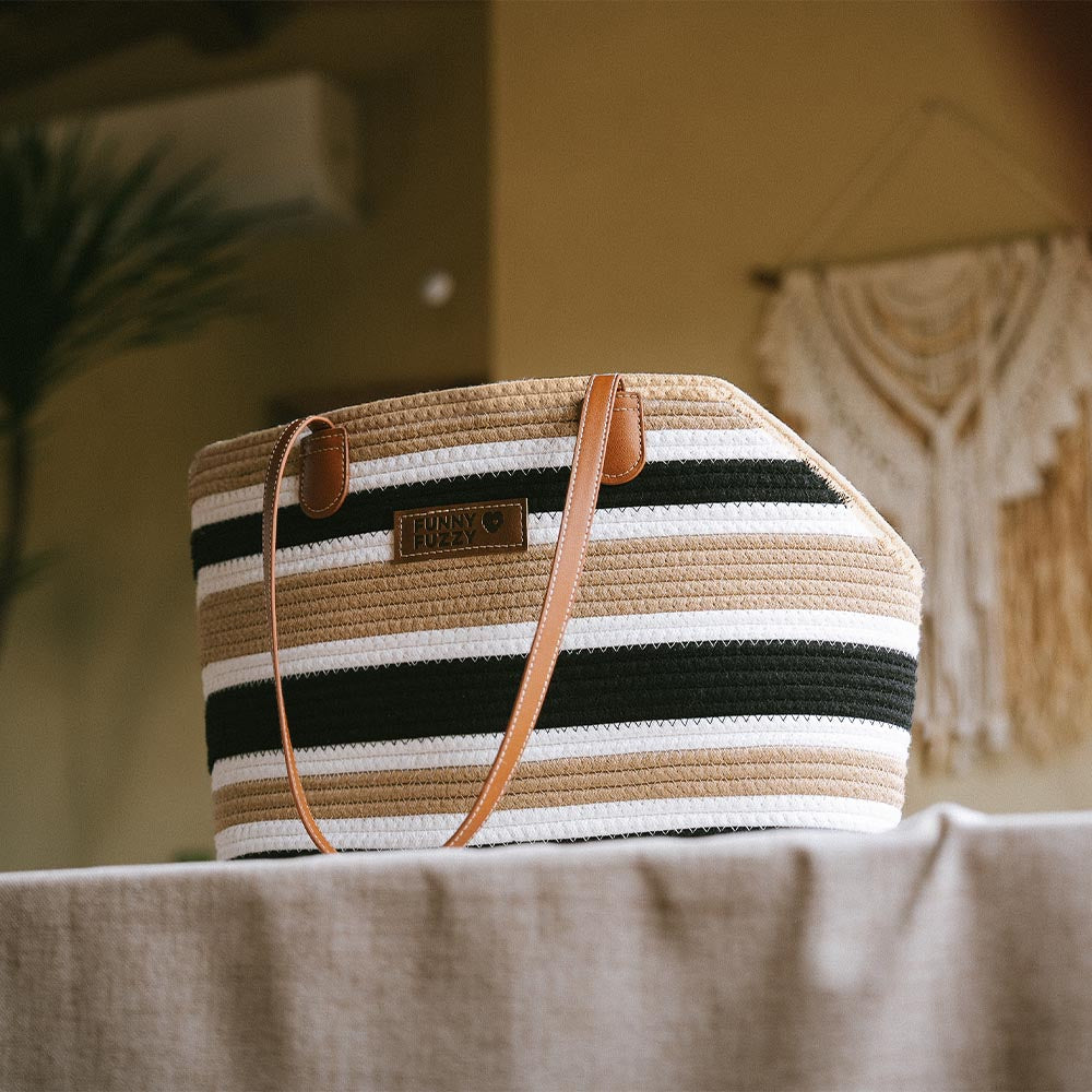 Handmade Lightweight Cotton Woven Beach Bag Pet Carrier- Summer Vacation