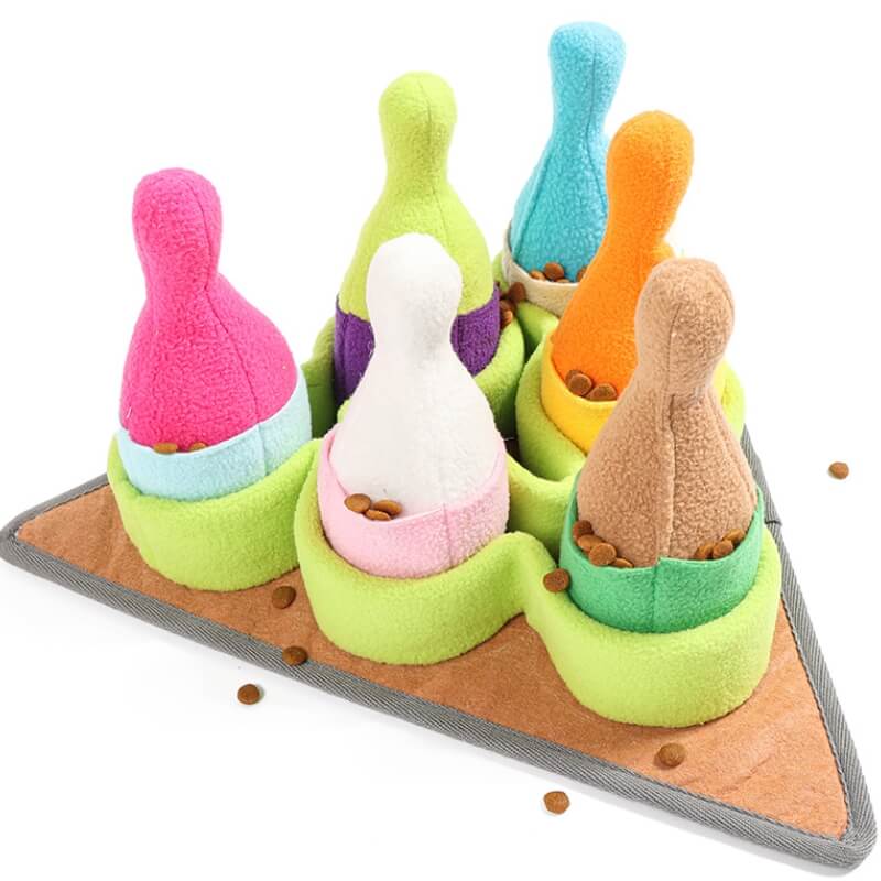 Juguete de dispensador de trato de perros de bolos interactivo