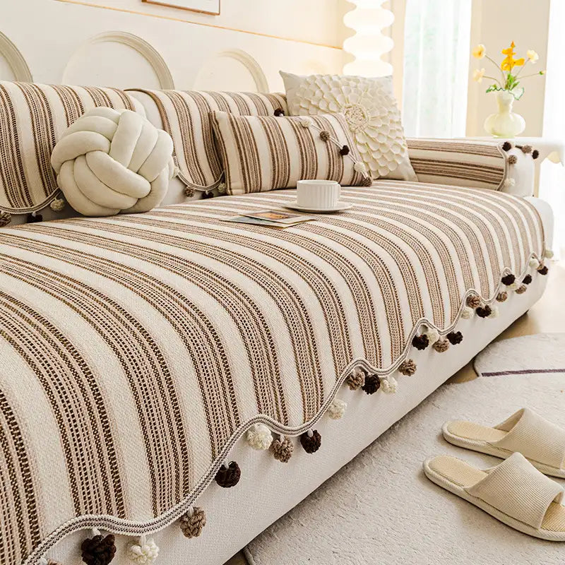 Irregular Contrast Color Chenille Skin-Friendly Non-Slip Sofa Protective Couch Cover