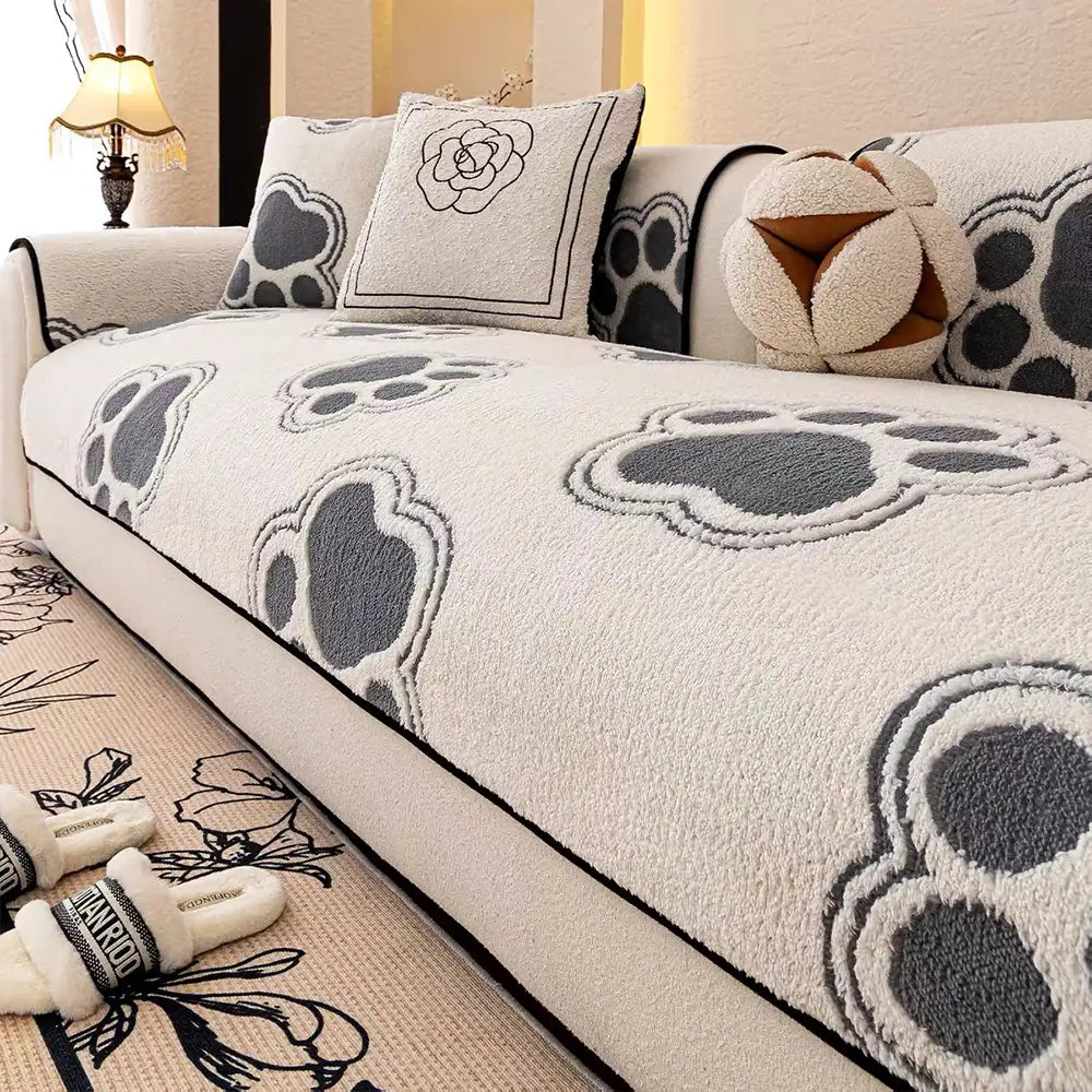 Paw Print Soft Polar Fleece Sofa Protector Non-slip Couch Cover