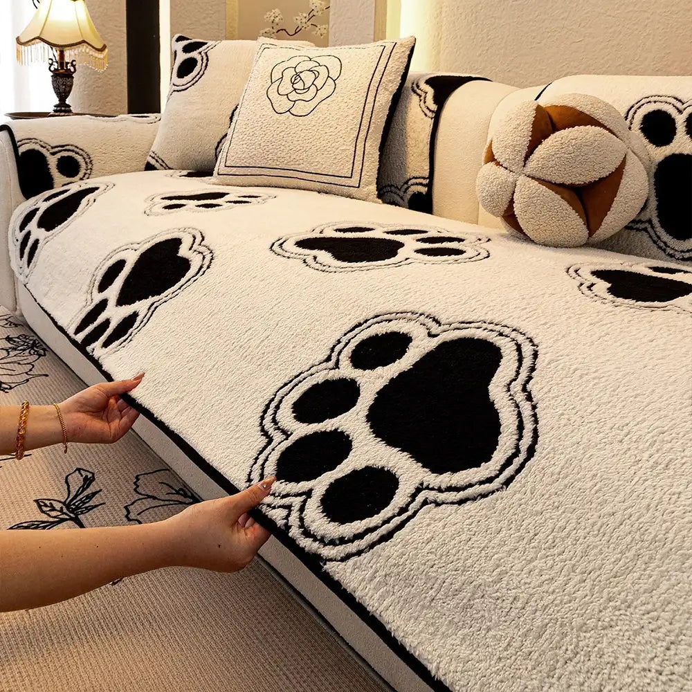 Paw Print Soft Polar Fleece Sofa Protector Non-slip Couch Cover