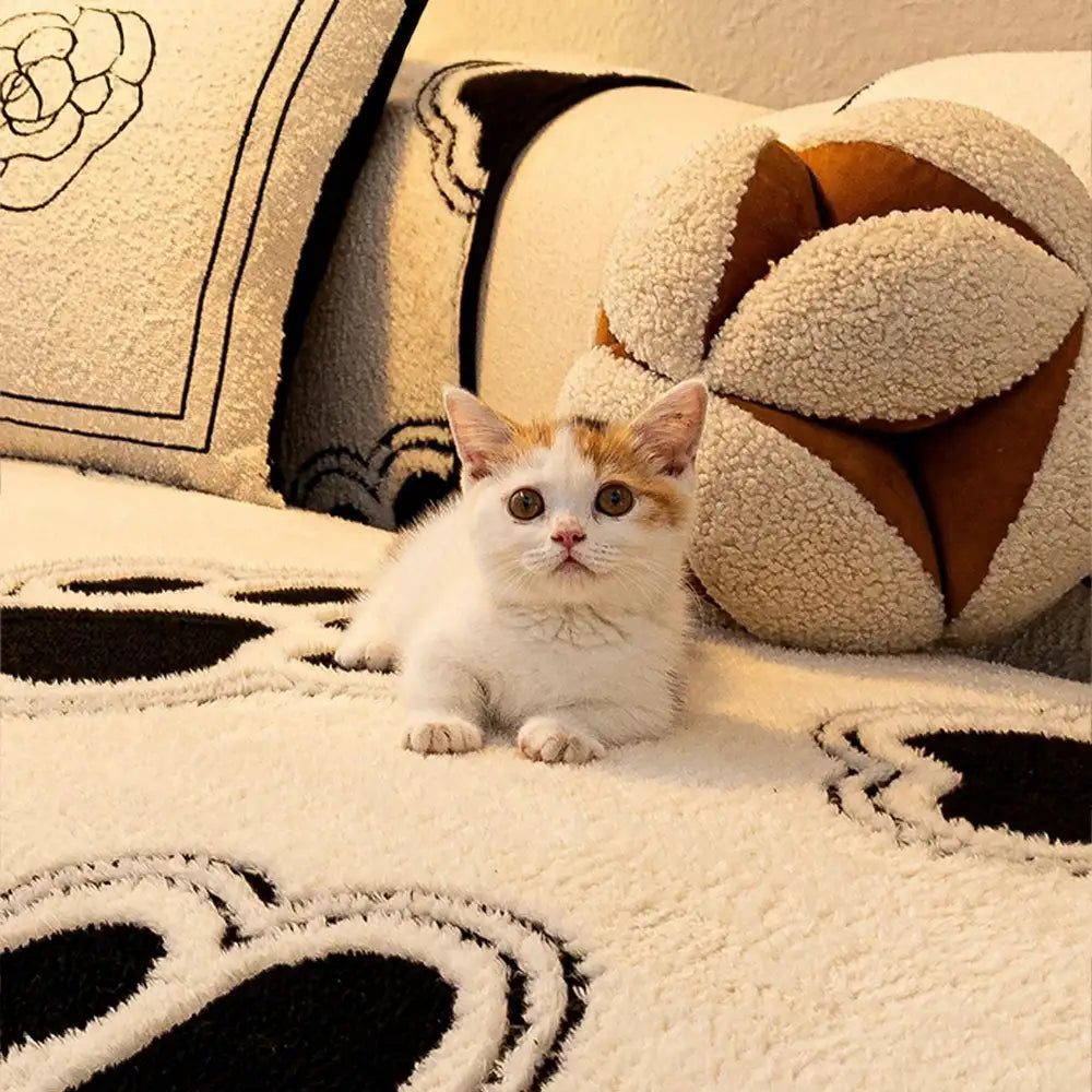 Paw Print Soft Polar Fleece Sofa Protector Non-slip Couch Cover