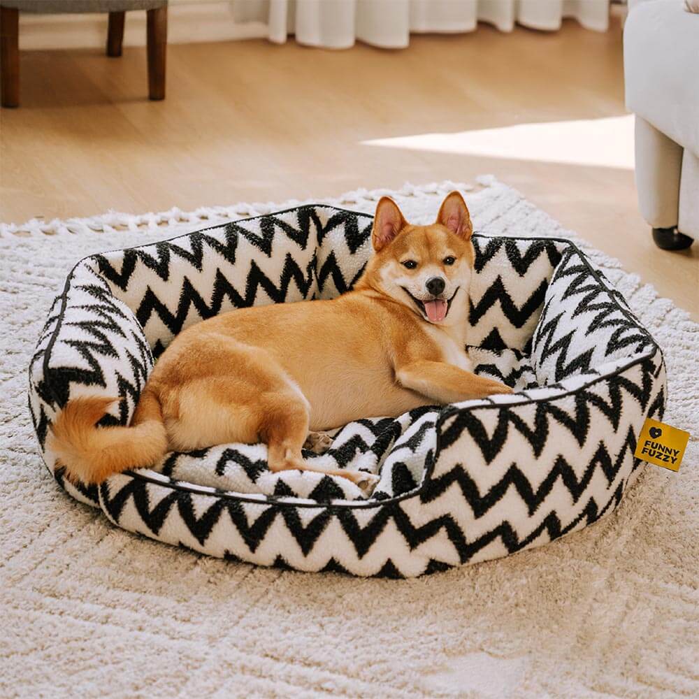 Retirada de felpa Chevron Dog Bed-the Warm Hugger