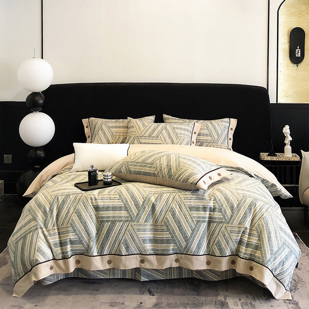 <tc>Color</tc>Juego de sábanas con botones de algodón cepillado ultrasuave y geométrico