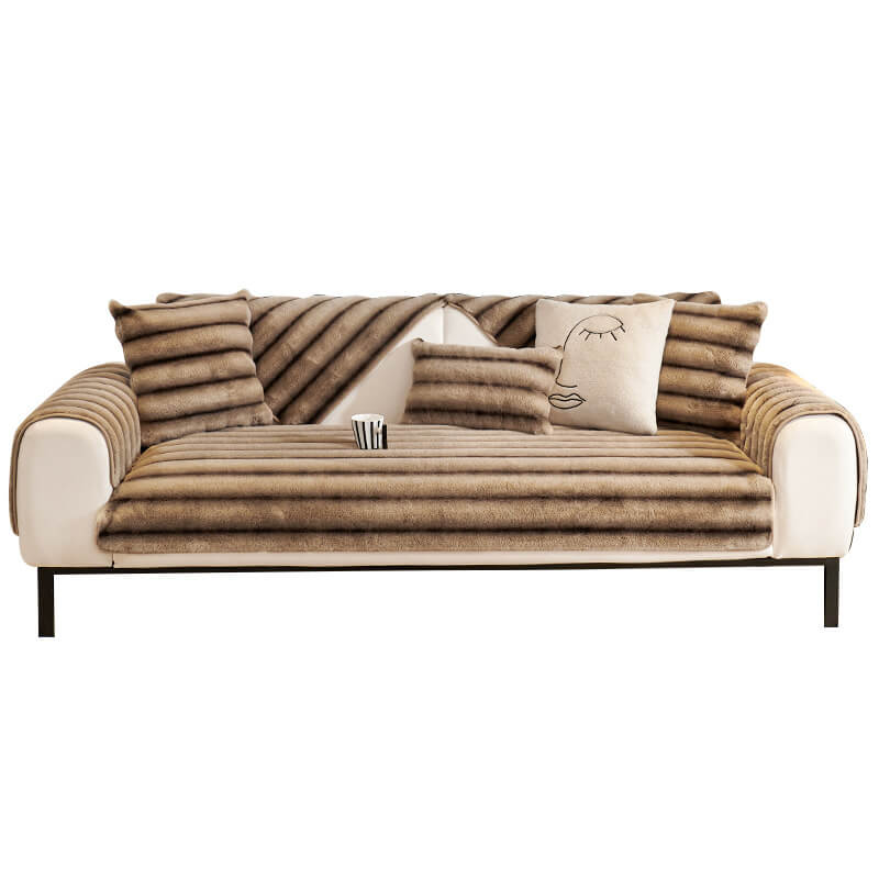 Protector de sofá de piel de conejo sin conejo rayado