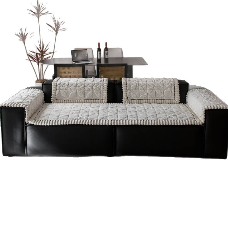 Thickened Short Plush Leaf Pattern Scratch Resistant Non-Slip Couch Cover