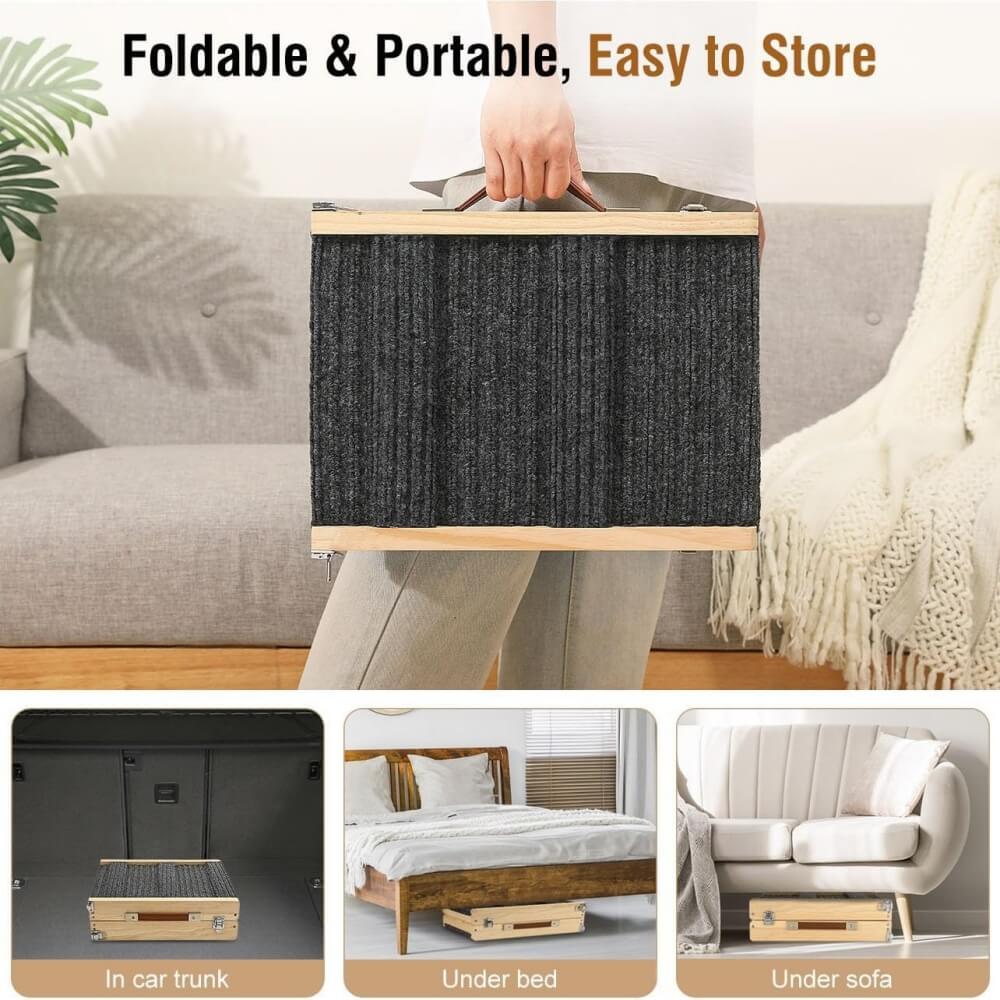 Wooden Dog Ramp 4 Levels Height Adjustable Foldable Dog Stairs