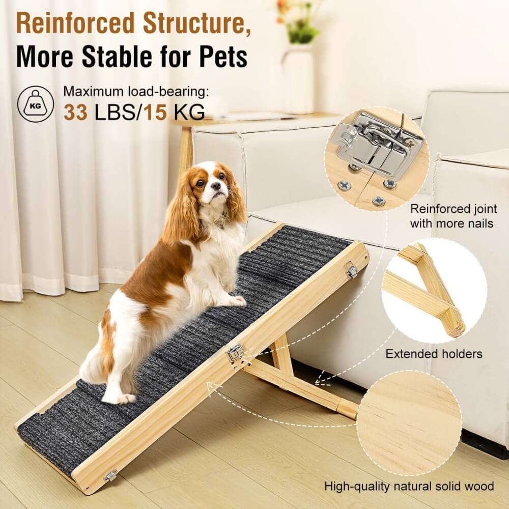 Wooden Dog Ramp 4 Levels Height Adjustable Foldable Dog Stairs