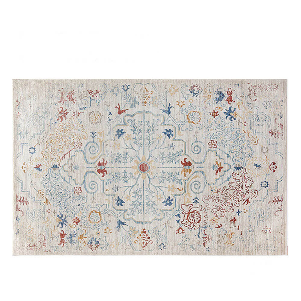 Tapis vintage bleu et crème acceptant les animaux de compagnie - Élégance intemporelle pour votre maison
