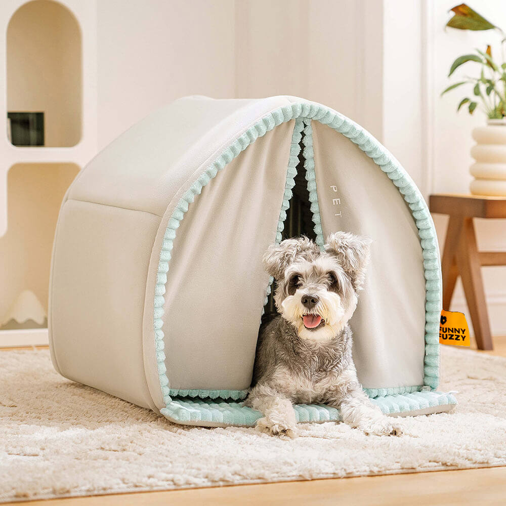 Casa de mascota de doble cortina cama para perros cerrada