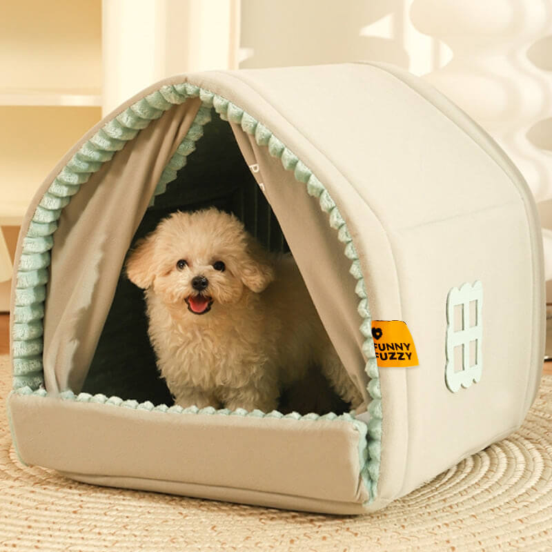 Casa de mascota de doble cortina cama para perros cerrada