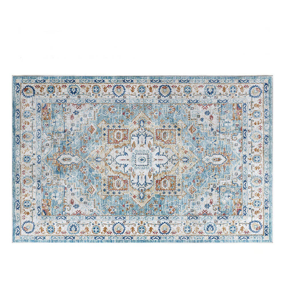 Tapis vintage bleu et crème acceptant les animaux de compagnie - Élégance intemporelle pour votre maison