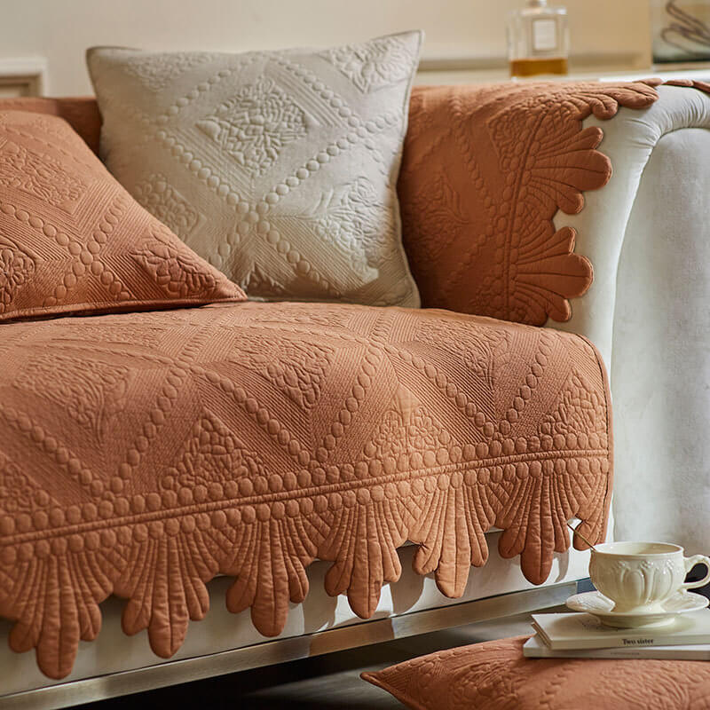 Housse de canapé lavable en coton à bordure de feuille de mode