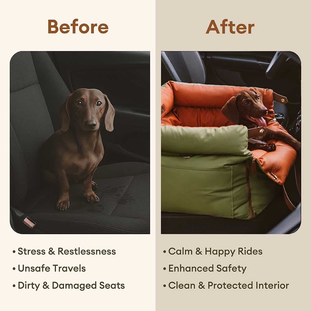 Lit rehausseur de luxe pour siège d'auto pour chien en similicuir - Urban Voyager