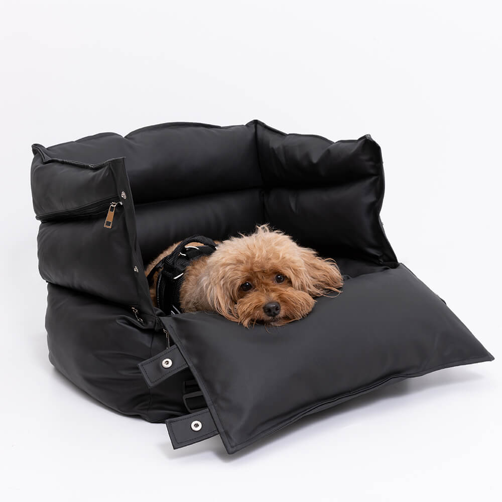 Full Leather Dog Pet Car Seat Bed - Fort - FUNNYFUZZY