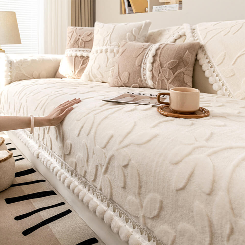 Rama jacquard elegante peluche decorativo cubierta de sofá sin deslizamiento