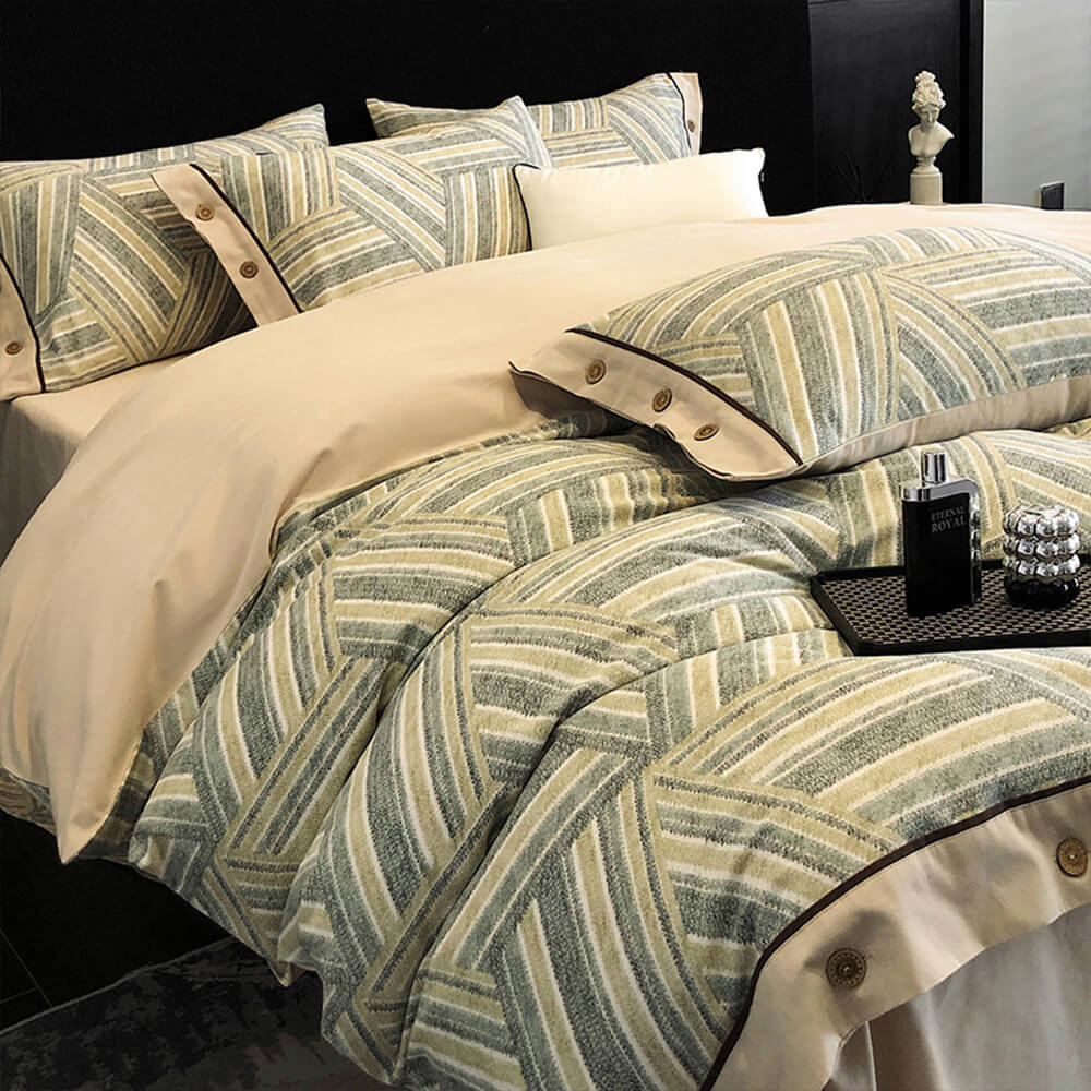 <tc>Color</tc>Juego de sábanas con botones de algodón cepillado ultrasuave y geométrico