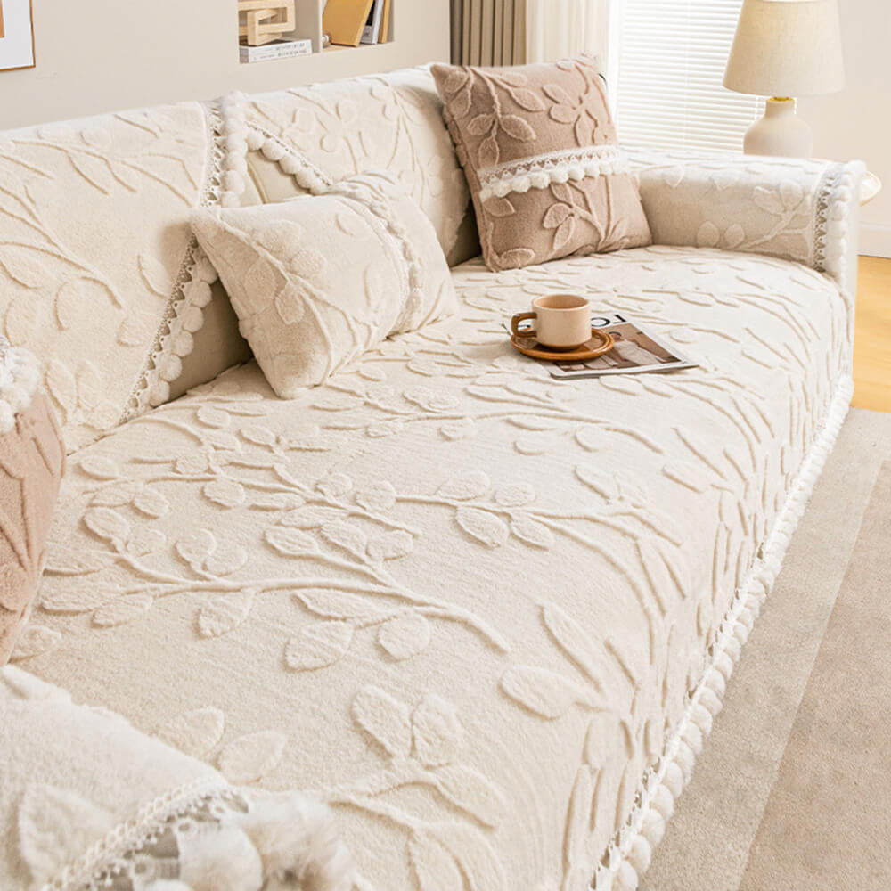 Rama jacquard elegante peluche decorativo cubierta de sofá sin deslizamiento