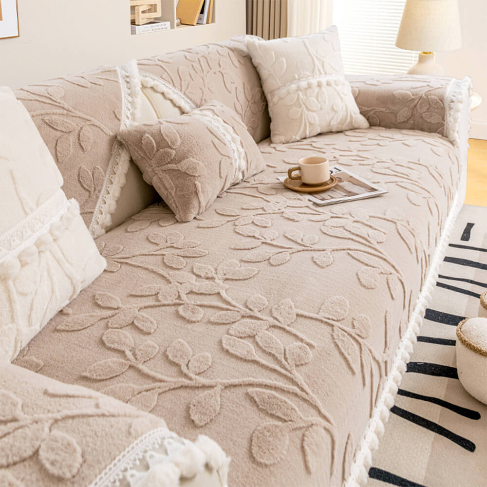 Rama jacquard elegante peluche decorativo cubierta de sofá sin deslizamiento
