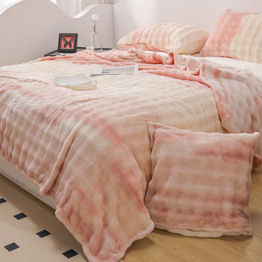 Luxury Gradient Faux Rabbit Fur Soft Blanket Flat Sheet