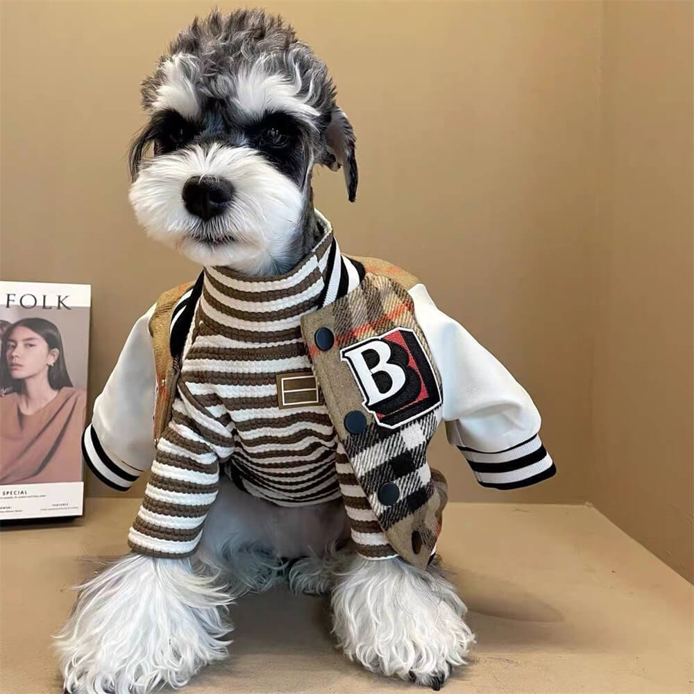 Chaqueta para perros de béisbol a cuadros: ropa exterior deportiva y elegante para perros