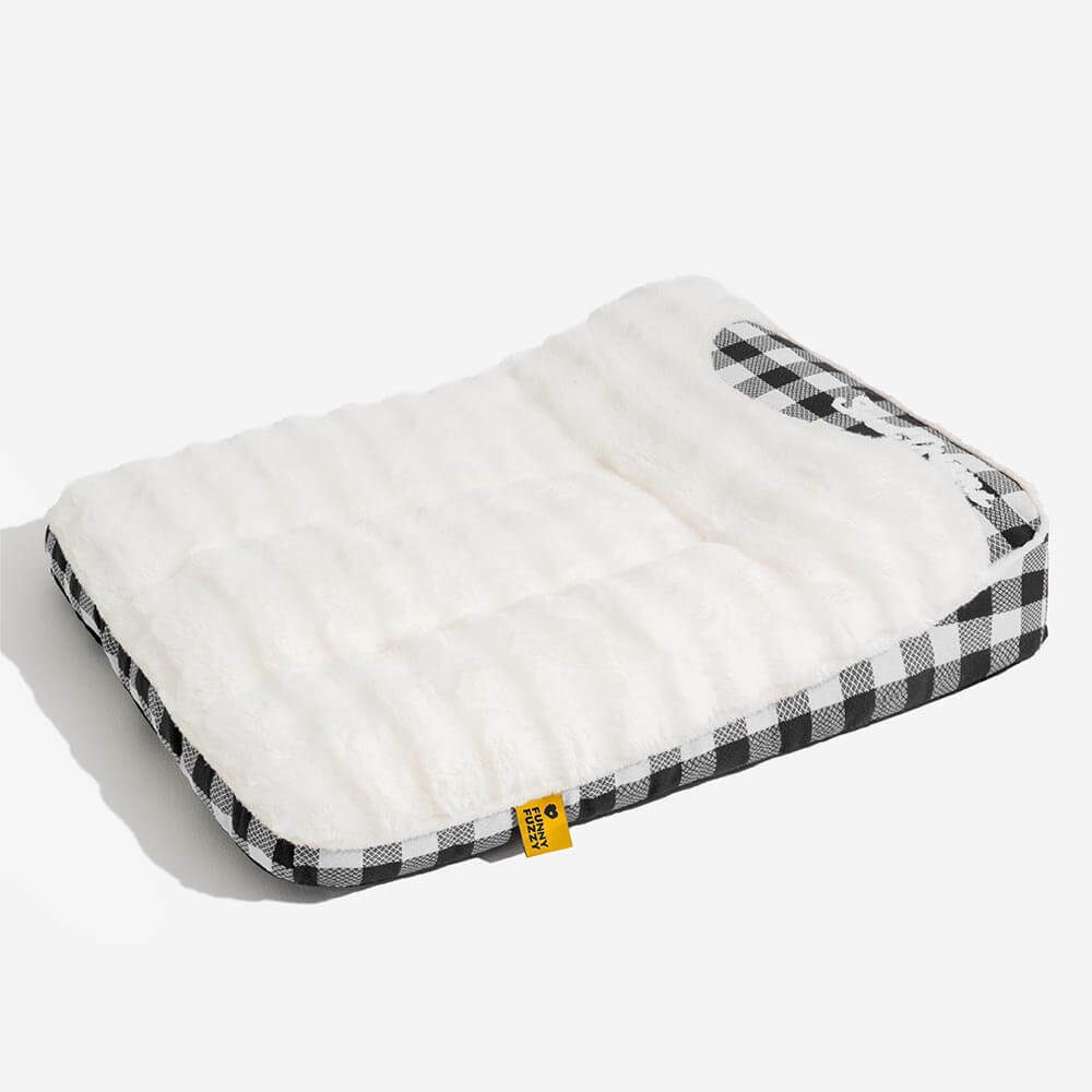 Bed de perro calmante de rectángulo de cabeza de cheque de cheques grandes - ola de ensueño