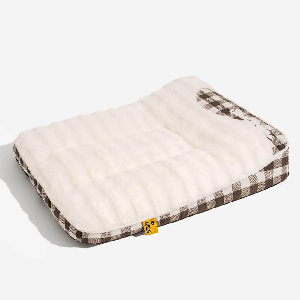 Bed de perro calmante de rectángulo de cabeza de cheque de cheques grandes - ola de ensueño