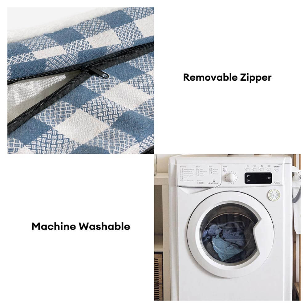 Bed de perro calmante de rectángulo de cabeza de cheque de cheques grandes - ola de ensueño