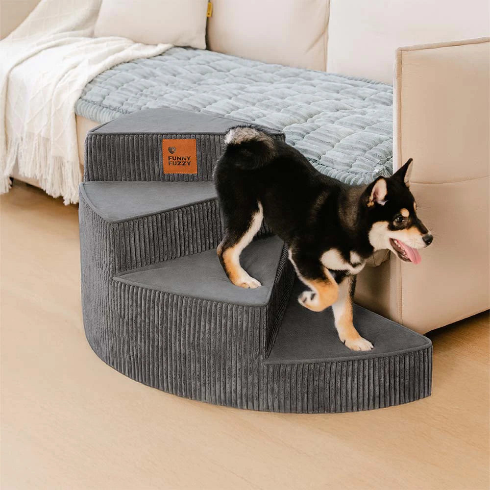 Cozy Corduroy Joint-Friendly Removable Spiral Pet Stairs - CreamyStep