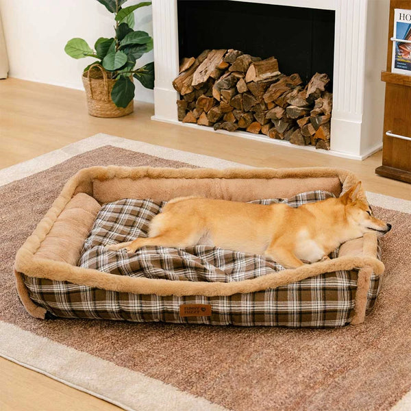 Vintage Checkered Washable Plush Cozy Bolster Dog Bed – TuckNap