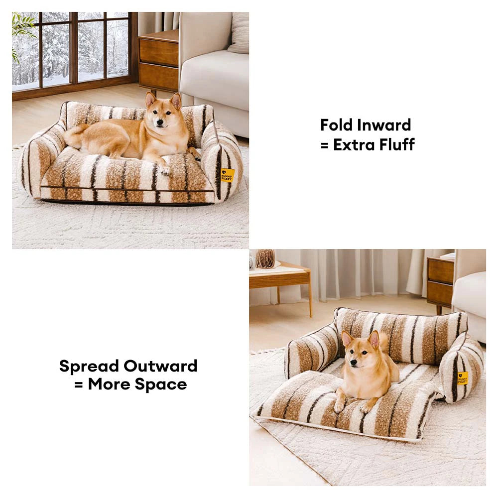 Plush Warmth Stripe Foldable Washable Dog & Cat Sofa Bed - MochaSnug