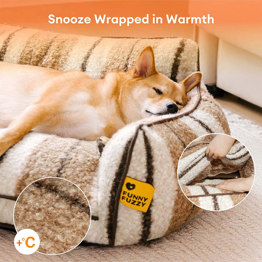 Plush Warmth Stripe Foldable Washable Dog & Cat Sofa Bed - MochaSnug