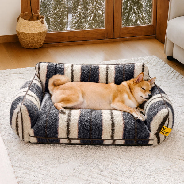 Plush Warmth Stripe Foldable Washable Dog & Cat Sofa Bed - MochaSnug