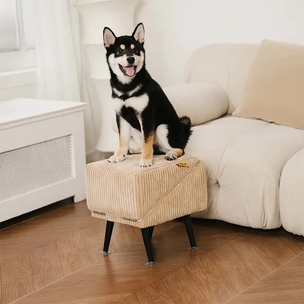 3-in-1 Comfy Corduroy Reinforced Alloy Pet Ramp & Side Stool – StepSure
