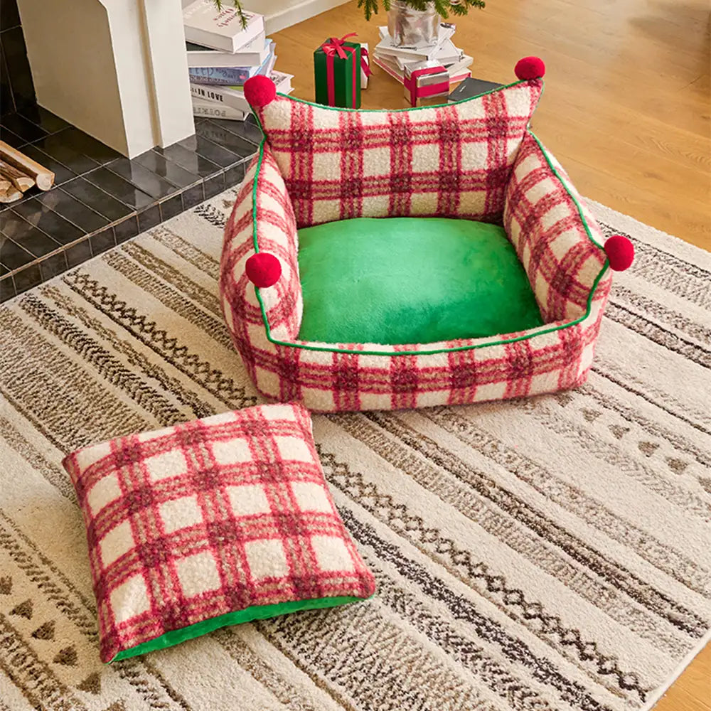 Amusement Park Fashion Plaid Thickened Plush Dog Sofa Bed