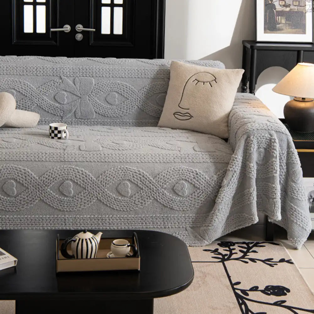 Bowknot Jacquard Plush Multifunctional Sofa Blanket Couch Cover