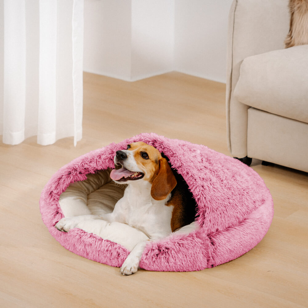 Calming Plush Semi-Enclosed Pet Nest Pita Bed For Dogs - FUNNYFUZZY