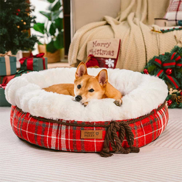 Cama clásica de perros de Donut Jacquard Plush - Snuggle Den