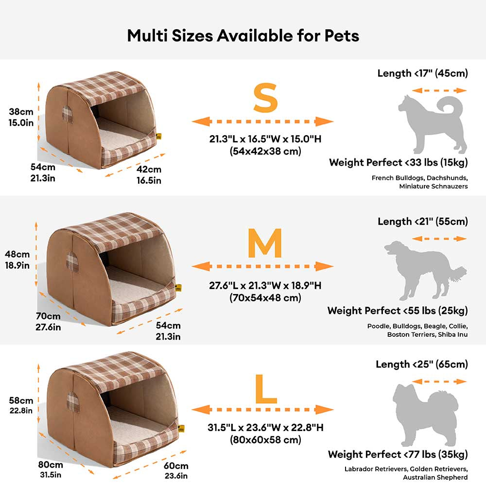 Casa de perro ortopédico de casa a cuadros clásico - cabaña de retiro