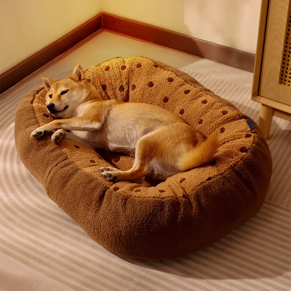 Cookie Plush Winter Warm Cozy Deep Sleep Dog Bed