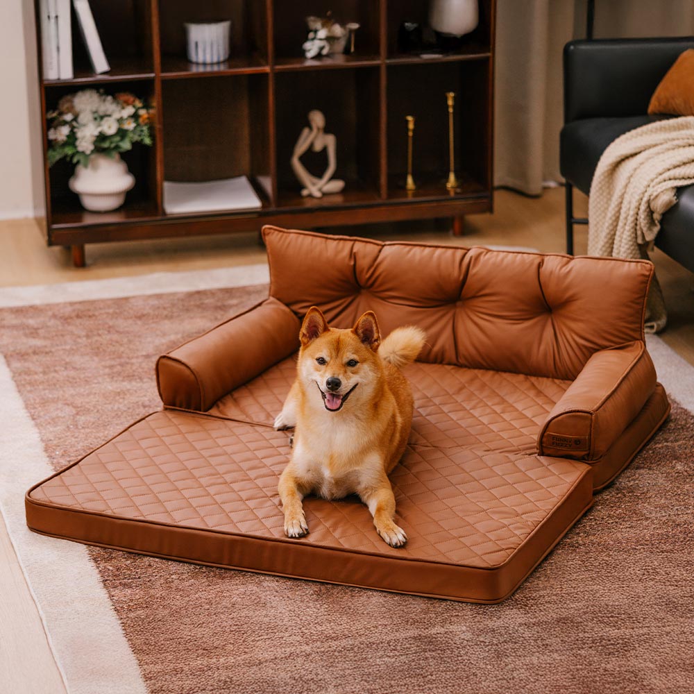 Luxe Faux Faux Leatht ortopedic ortopedic Bed de perros grande - Corelounge
