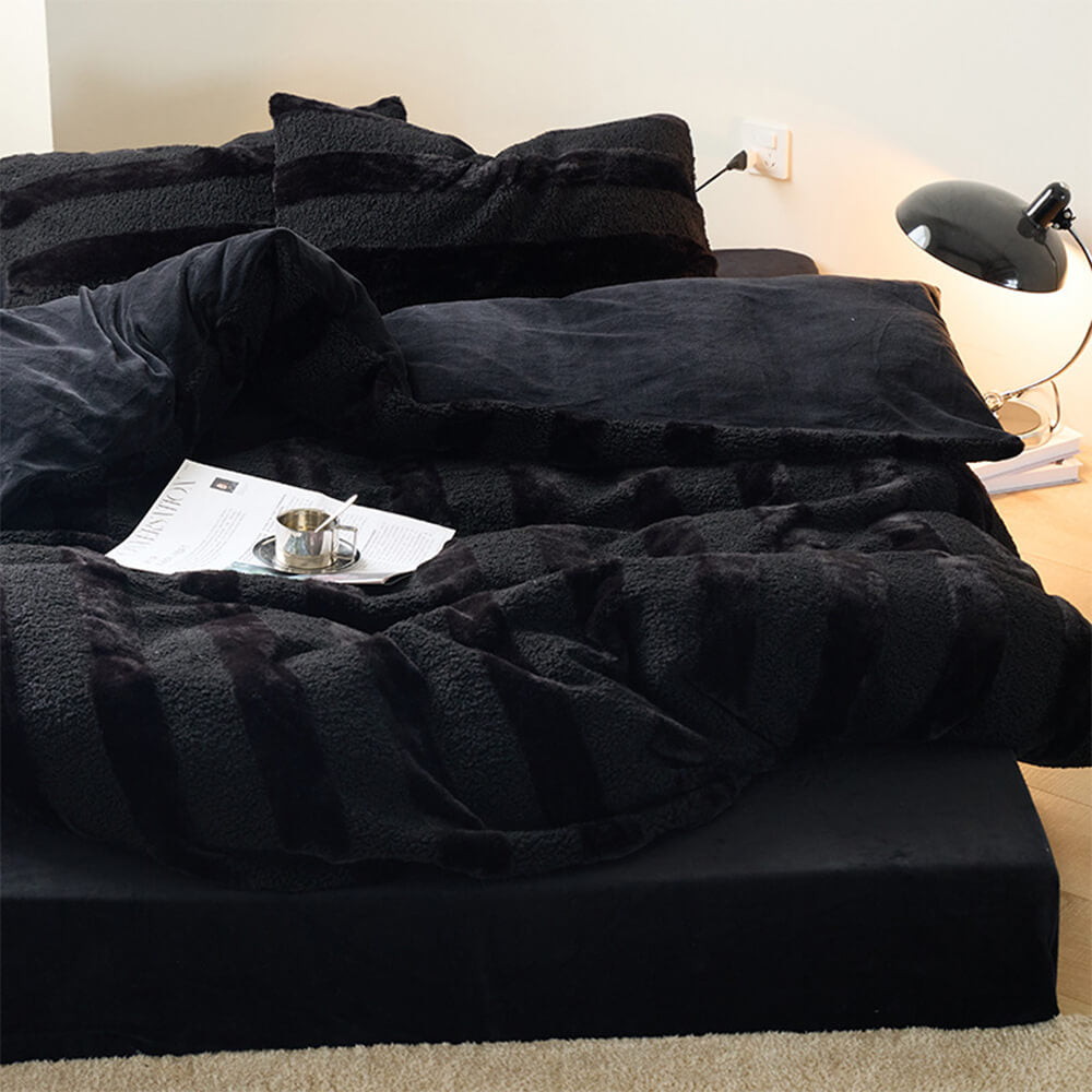 Juego de sábanas a rayas acogedoras de doble cara