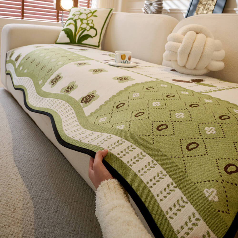 Tela resistente a los scratch chenille estilo pastoral de forma irregular sin deslizamiento de la cubierta del sofá sin deslizamiento