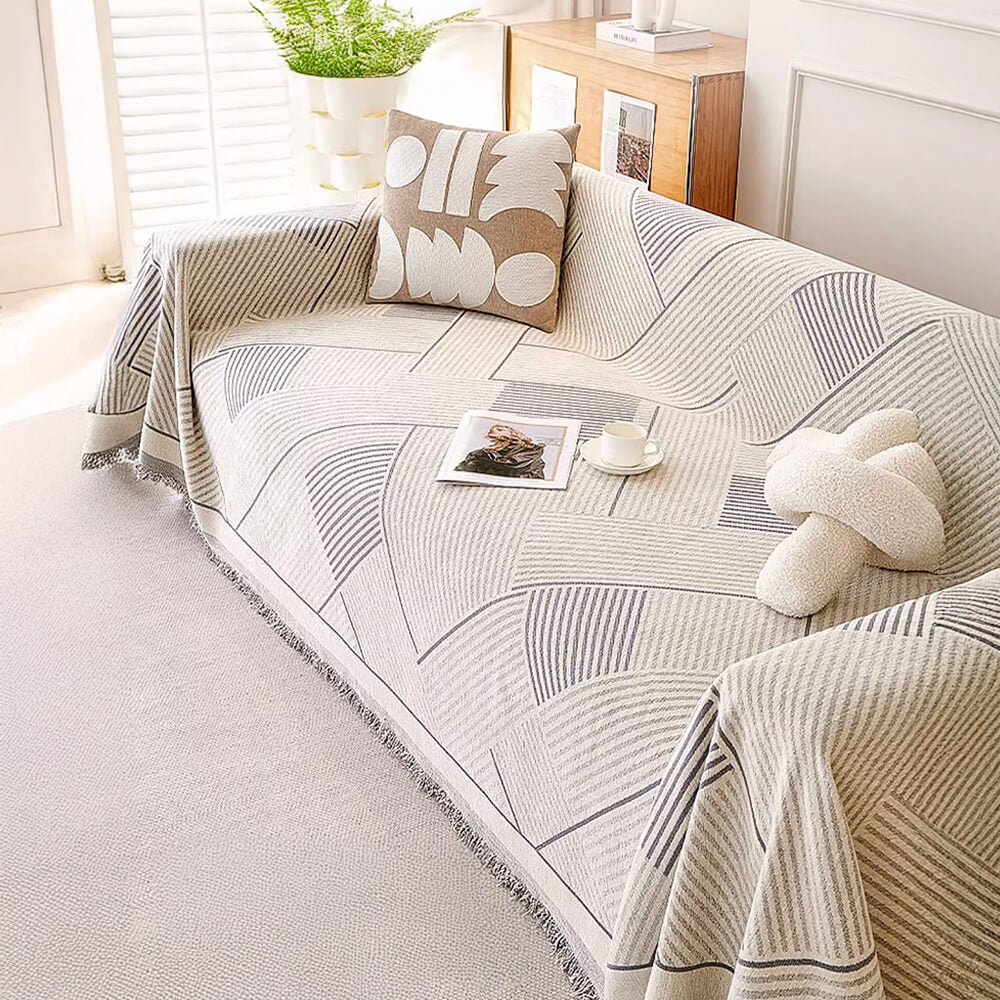 Classic Geometric Pattern Chenille Throw Couch Cover