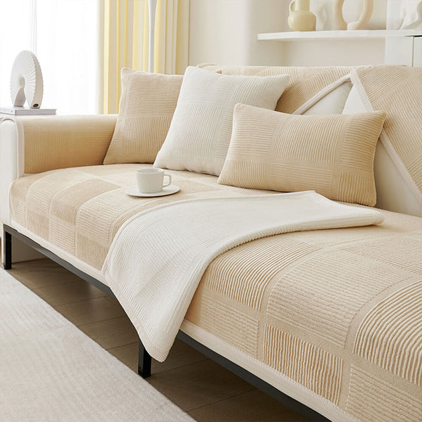 Cubierta clásica de sofá de felpa de cuadrado rayado