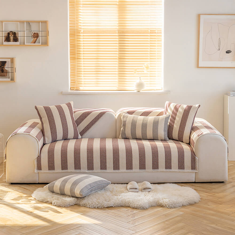 Capa de sofá protetora de móveis anti-arranhões com listras de linho de algodão
