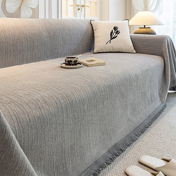 Cream Chenille Textured Pet-Friendly Anti-Scratch Throw Couch Cover