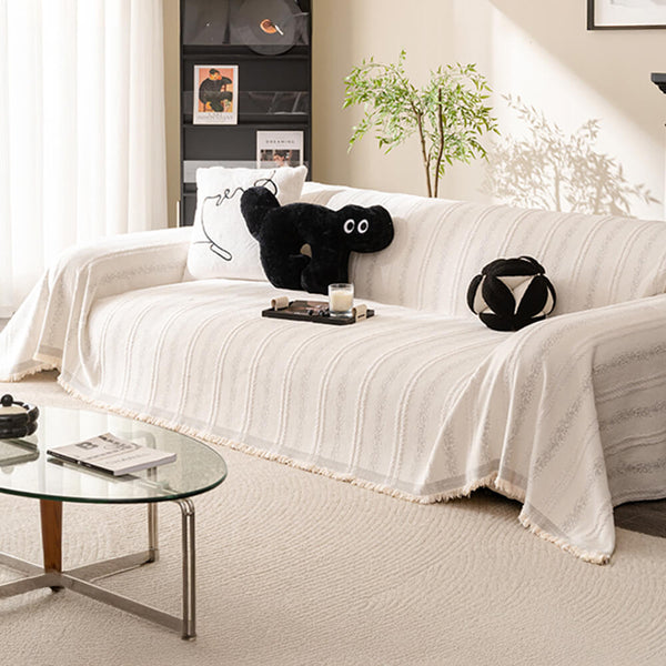 Decorative Stripe Tassel Chenille Throw Couch Cover