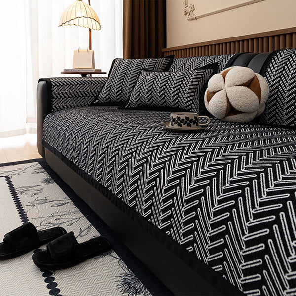 Modern Chic Herringbone Chenille Anti-scratch Non-Slip Couch Cover